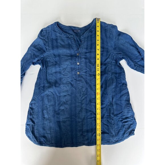 Pure Jill Indigo Blue Blouse 100% Cotton Button Front Petite S - Picture 8 of 8